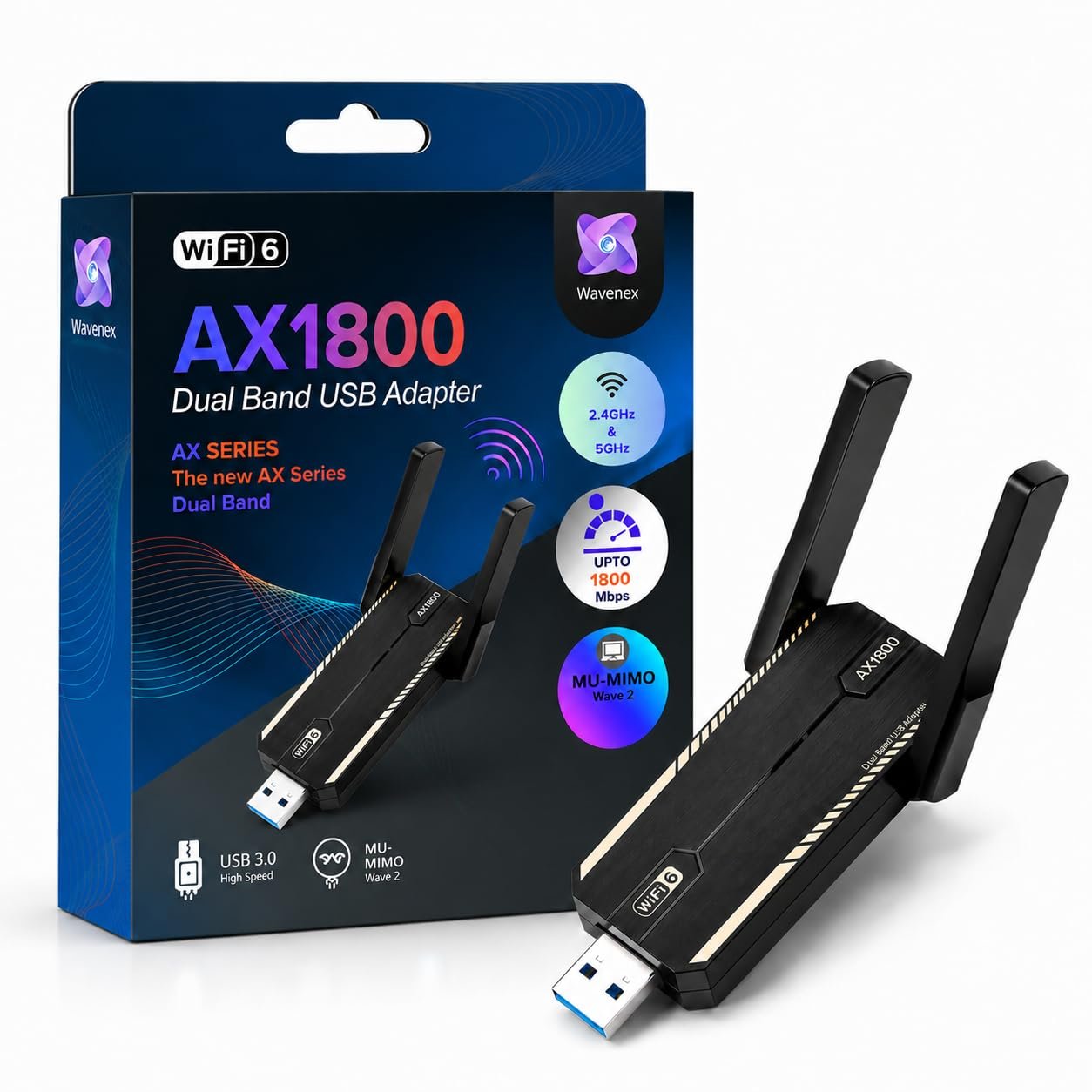 AX1800 WiFi 6 USB Adapter for PC & Laptop, Dual Band 2.4GHz/5GHz