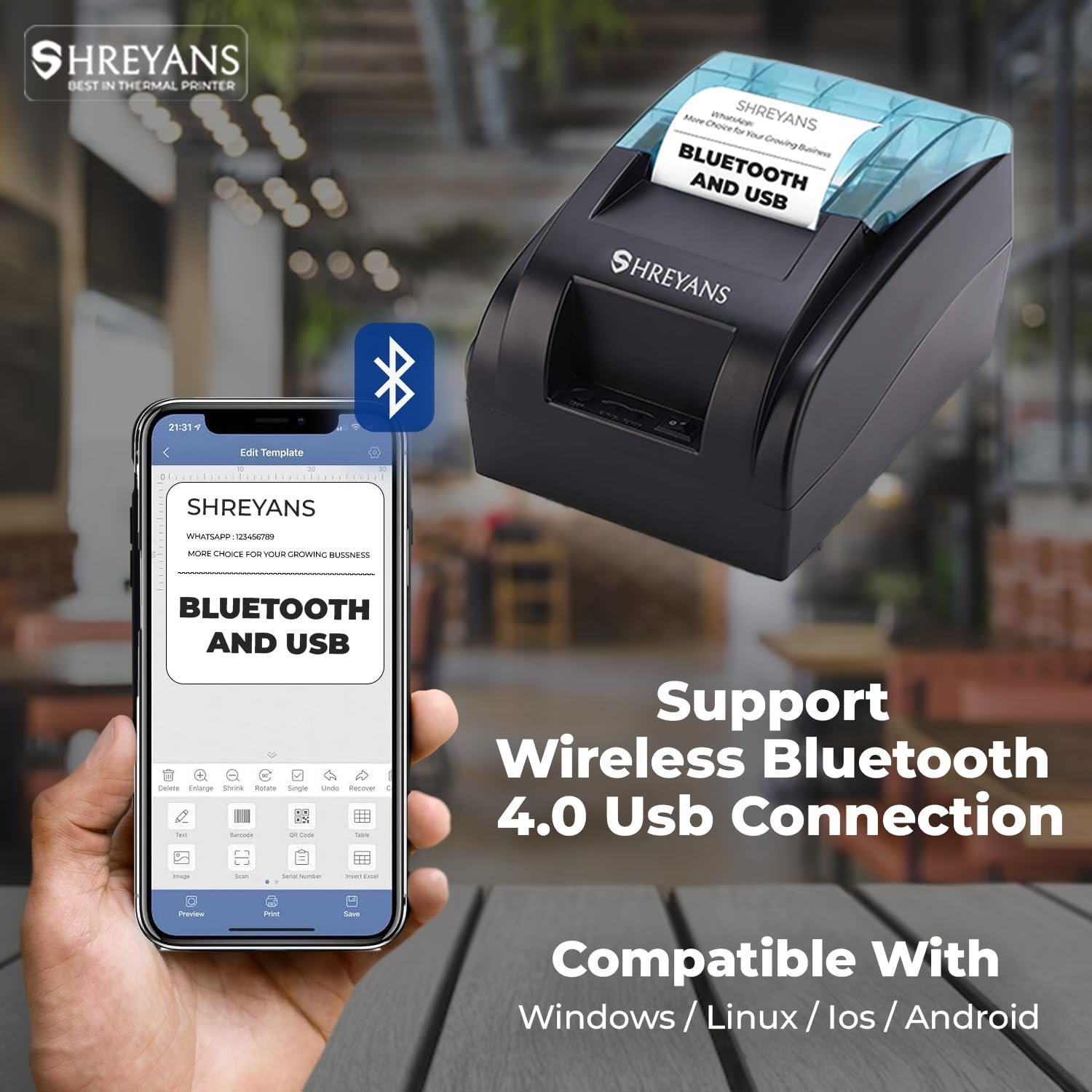 SHREYANS Inkless Thermal Billing Printer, Compatible with Windows(58mm Receipt) - Image 3